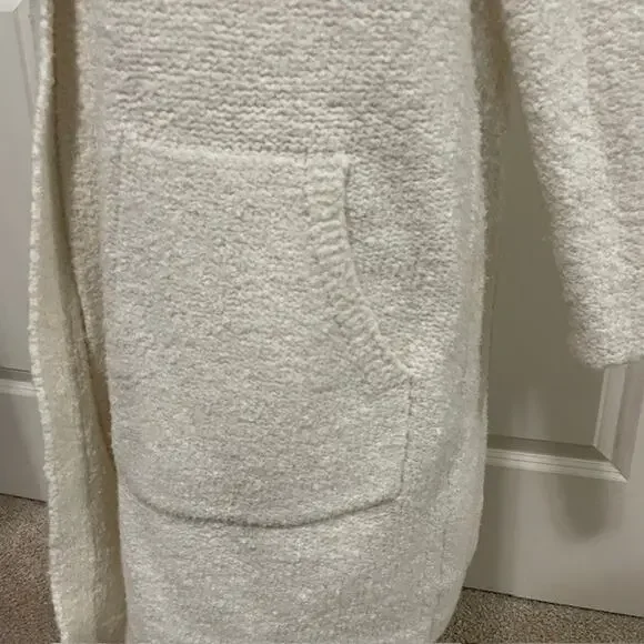 J.Jill Textured Cream Bouclé Knit Long Cardigan Coat LARGE 32" Pockets - Picture 5 of 9